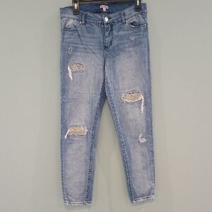 Juicy Couture Blue Ankle Cropped Jeans Distressed And Blinged Size 8